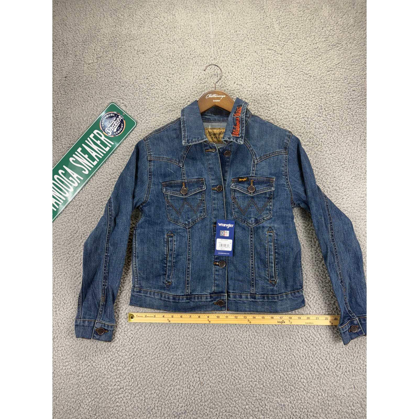 Wrangler Oklahoma State University Football Denim Jean Jacket Womens M New Osu